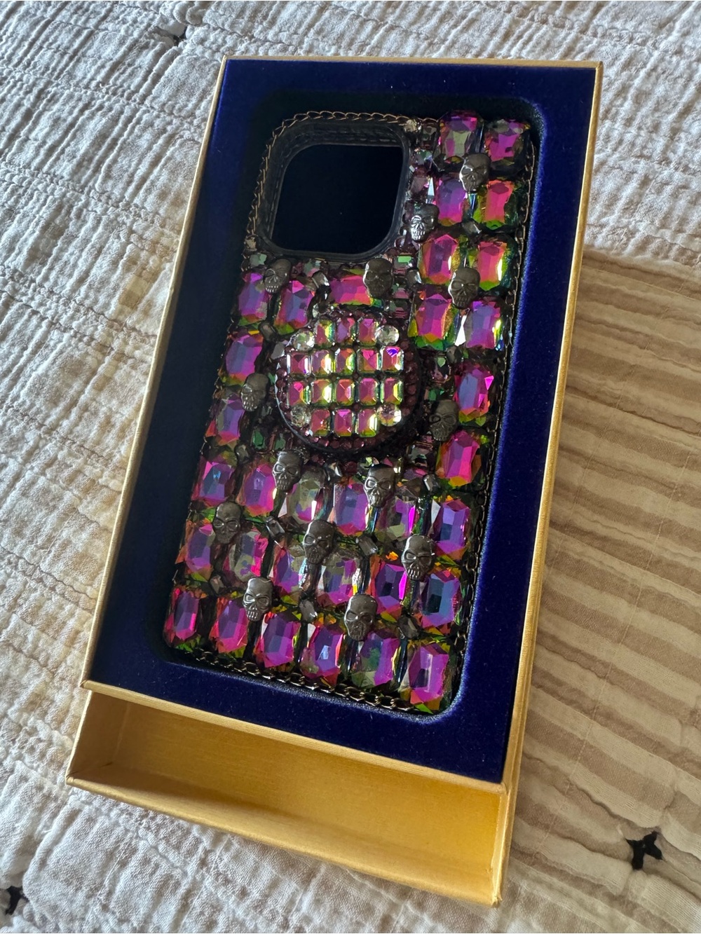 Lux Addiction Purple Iridescent Rhinestone Phone Case with Skull Accents